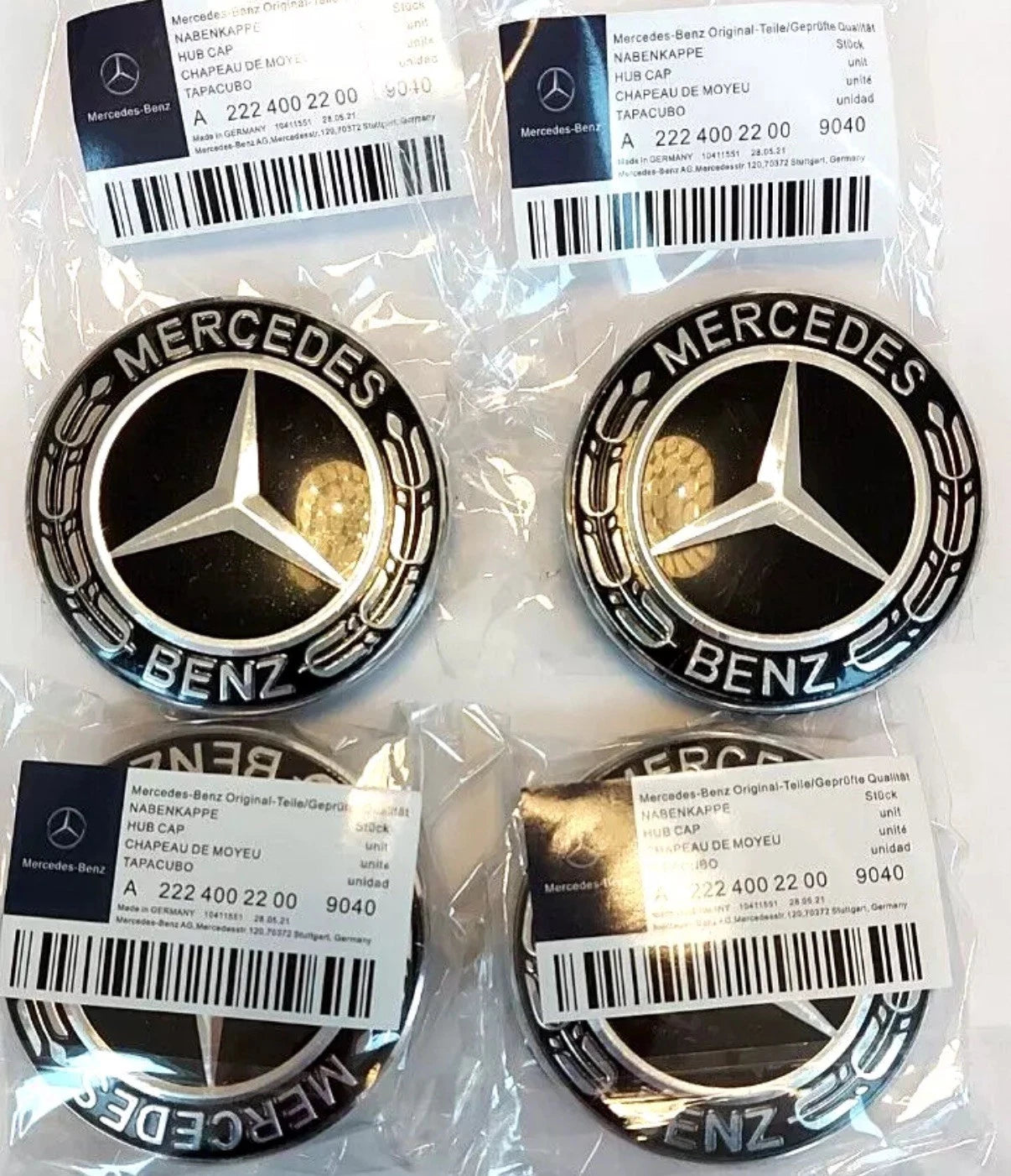 Set of 4 Mercedes Benz Genuine Alloy Wheel Center Caps 75mm